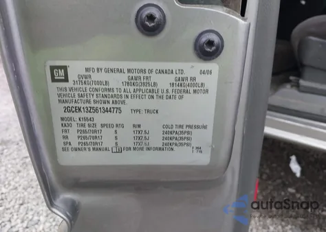 2006 Chevrolet Silverado 1500 Lt1 из США, поврежденный, VIN 2GCEK13Z561344775